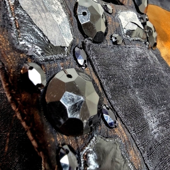 Anage Too vintage women's m black button down embellished sparkly geometric top - Picture 7 of 15